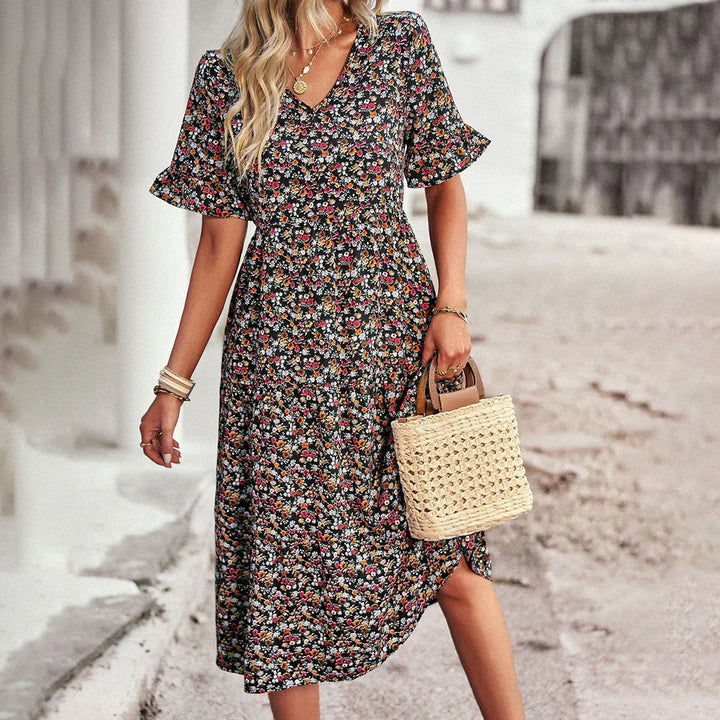Celia Sukienka Damska Midi – Kwiatowa Sukienka Boho z Lekką Formą i Eleganckim Stylem