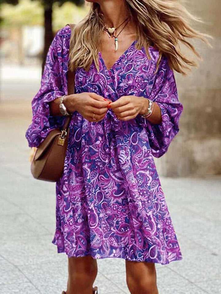 Sukienka Edith Damska Boho – Wzór paisley, rozkloszowane rękawy 3/4 i zwiewny krój