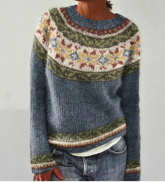 Silvia | Sweter w retro paski z kolorowym wzorem