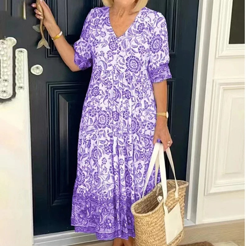 Floresia Sukienka Damska Maxi – Kwiatowa Sukienka z Dekoltem w S Elegancka i Wygodna na Lato