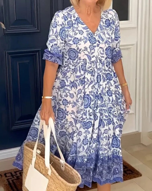 Floresia Sukienka Damska Maxi – Kwiatowa Sukienka z Dekoltem w S Elegancka i Wygodna na Lato
