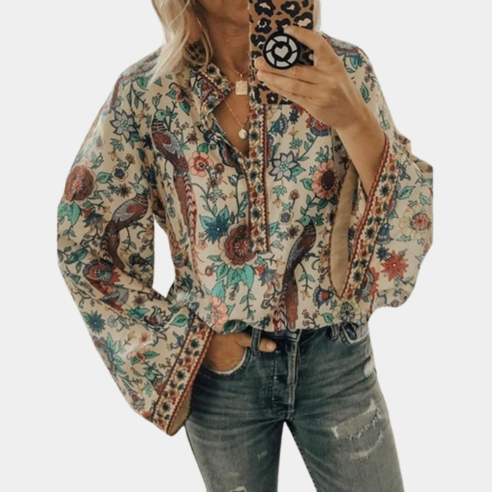 Cynthia Bluzka Damska – Kwiatowy Top z Bufiastymi Rękawami i Oddychającym Materiałem na Eleganckie Lato