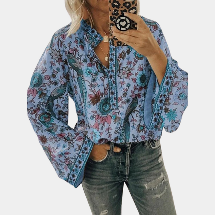 Cynthia Bluzka Damska – Kwiatowy Top z Bufiastymi Rękawami i Oddychającym Materiałem na Eleganckie Lato