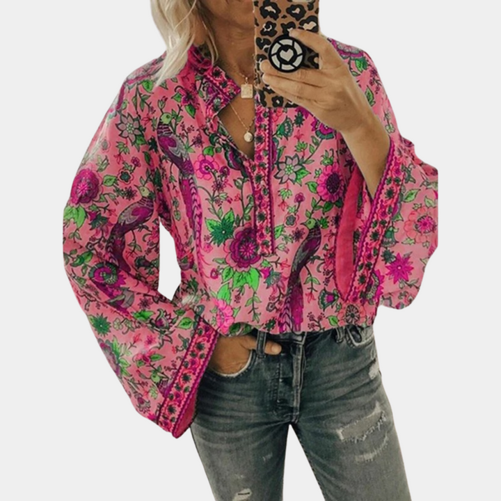 Cynthia Bluzka Damska – Kwiatowy Top z Bufiastymi Rękawami i Oddychającym Materiałem na Eleganckie Lato
