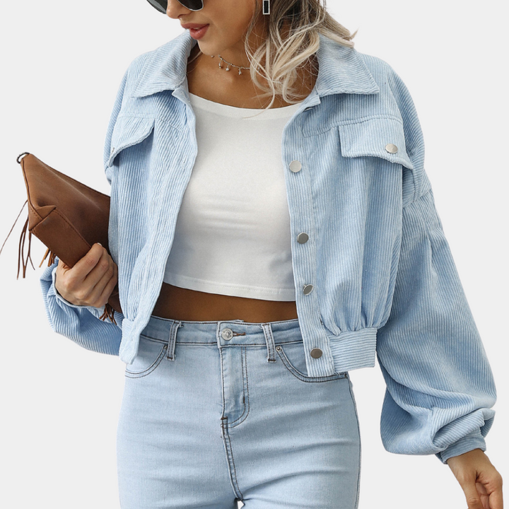 Bethany Kurtka Damska – Krótka z Bawełnianego Aksamitui, w Stylu Retro i na Luzie