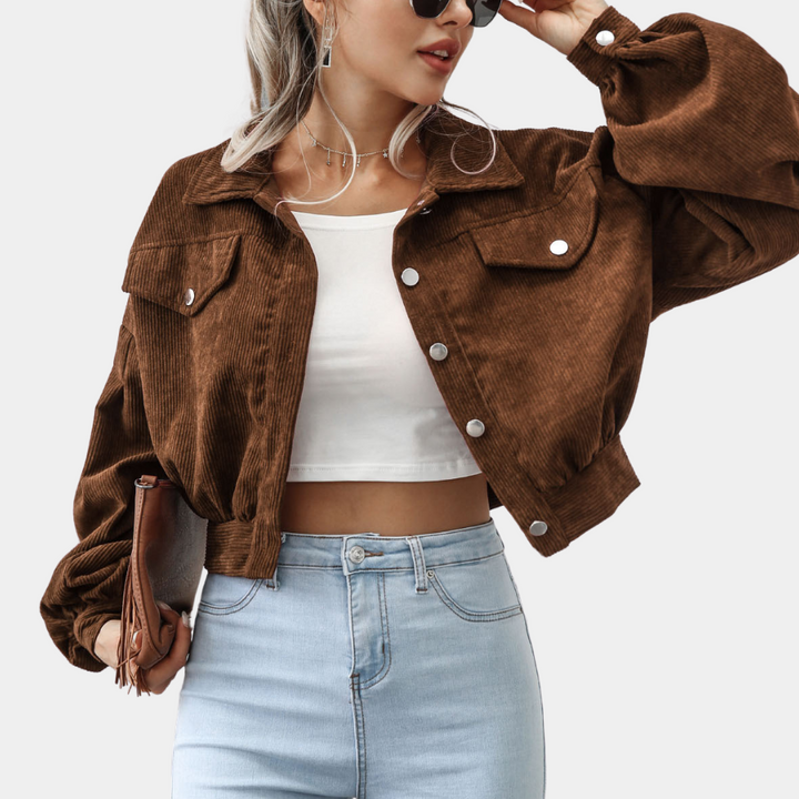 Bethany Kurtka Damska – Krótka z Bawełnianego Aksamitui, w Stylu Retro i na Luzie
