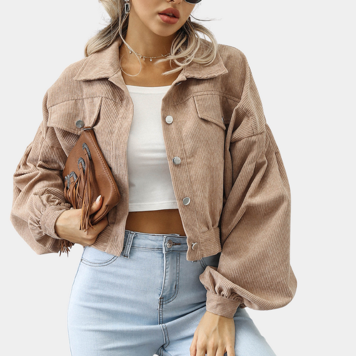 Bethany Kurtka Damska – Krótka z Bawełnianego Aksamitui, w Stylu Retro i na Luzie