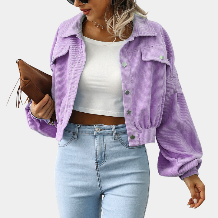 Bethany Kurtka Damska – Krótka z Bawełnianego Aksamitui, w Stylu Retro i na Luzie