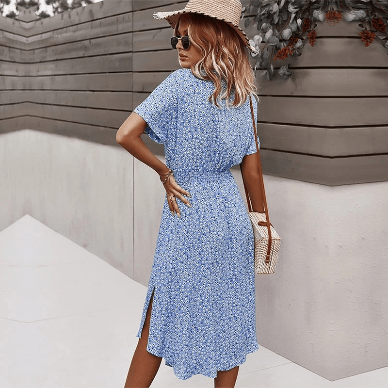 Calla Sukienka Midi Looksy – Pasek do Zawiązania i Lekki Kwiatowy Wzór na Lato