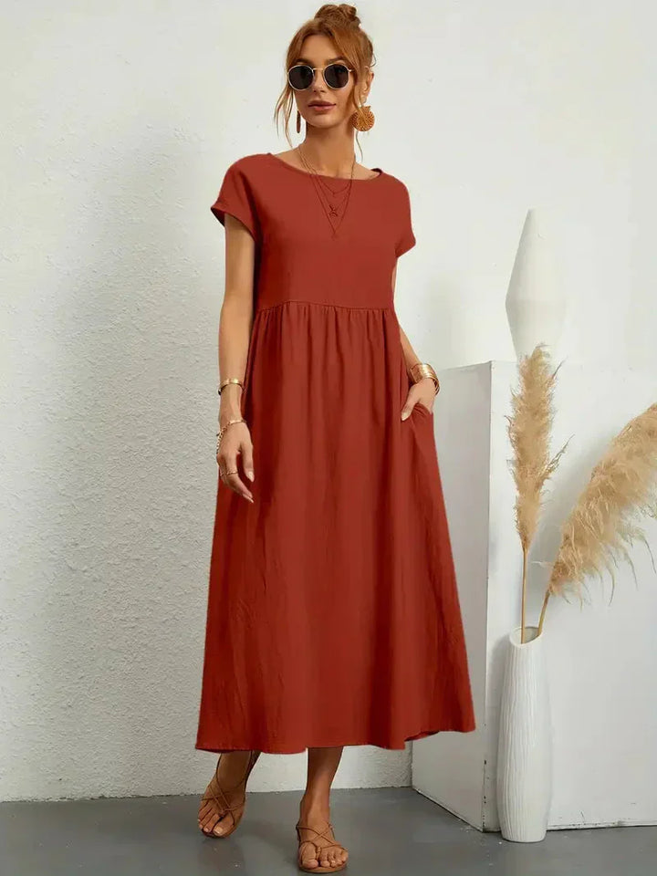 Melody Sukienka Długa Damska – Lekka Letnia Sukienka z Mieszanki Bawełny o Eleganckim Kroju i Ponadczasowym Stylu