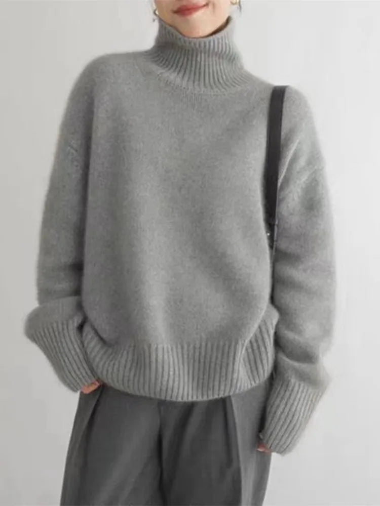 Seraphina Sweter Damski – Prążkowany i Wygodny Golf, Elegancki Styl na Zimę