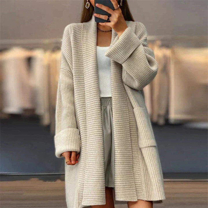 Lea Damski Oversize Kardigan – Gruby Kardigan z Wzorem w Linie i Praktycznymi Kieszeniami
