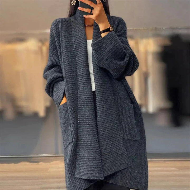 Lea Damski Oversize Kardigan – Gruby Kardigan z Wzorem w Linie i Praktycznymi Kieszeniami