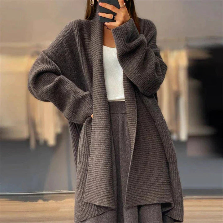Lea Damski Oversize Kardigan – Gruby Kardigan z Wzorem w Linie i Praktycznymi Kieszeniami