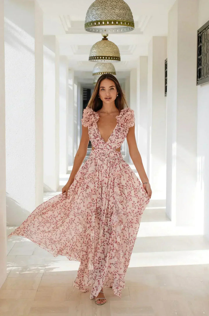 Bea Sukienka Maxi Damska – Kwiatowy Wzór, Falbany & Zwiewna Letnia Elegancja