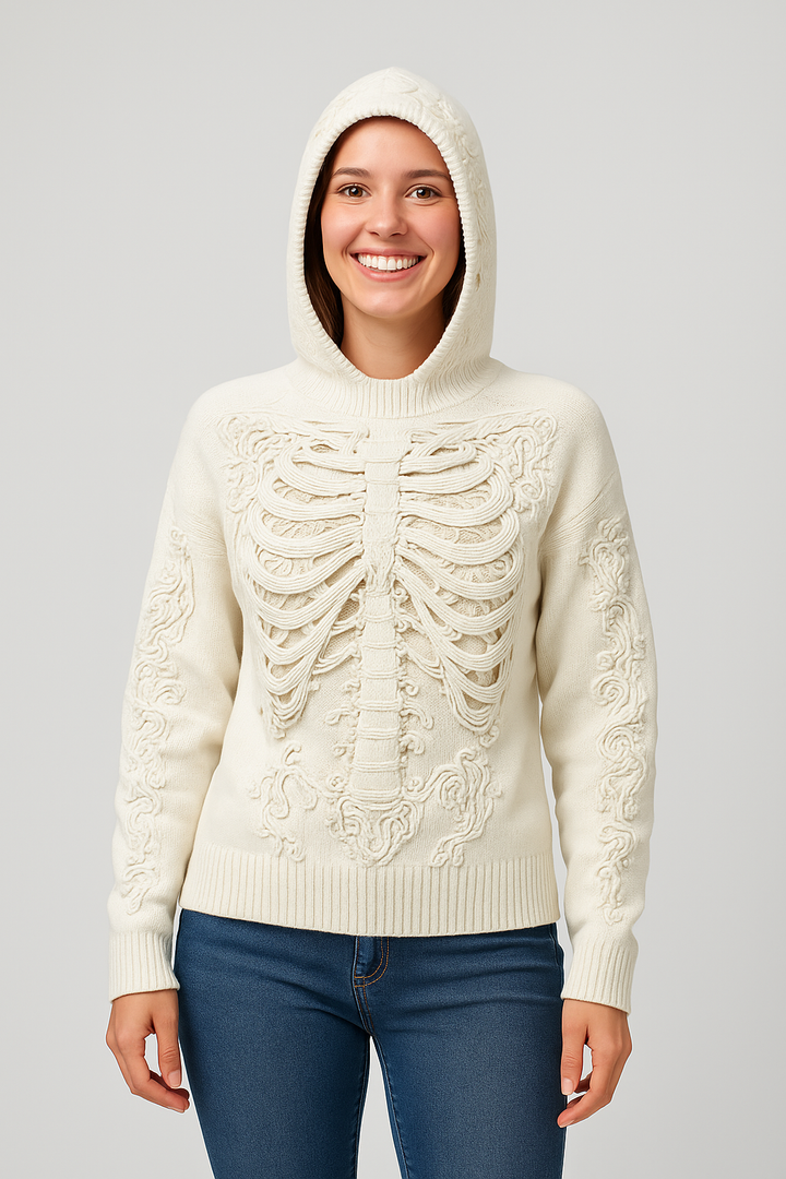 Eluned | 3D Halloween-Inspirowany Szkieletowy Sweter z Kapturem