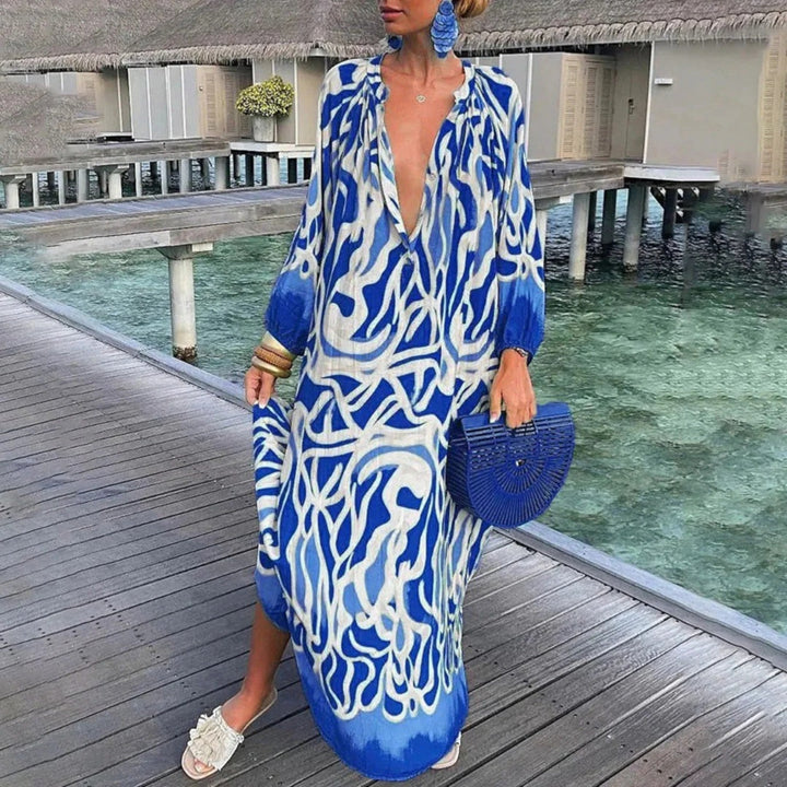 Ginepra Sukienka Oversize Boho – Relaksujący Styl z Dekoltem w Serek na Lato