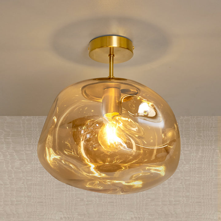 Szklana Lampa Sufitowa Marly – Złota Oprawa z Bursztynowym Szkłem