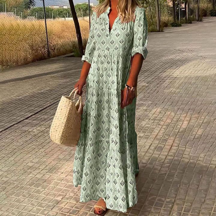 Charlee Sukienka Maxi Boho Damska – Lekki Materiał, Elegancki Dekolt w Serek na Uroczyste Okazje