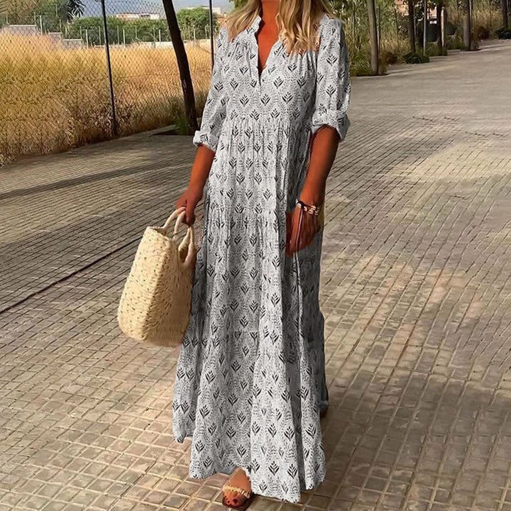 Charlee Sukienka Maxi Boho Damska – Lekki Materiał, Elegancki Dekolt w Serek na Uroczyste Okazje