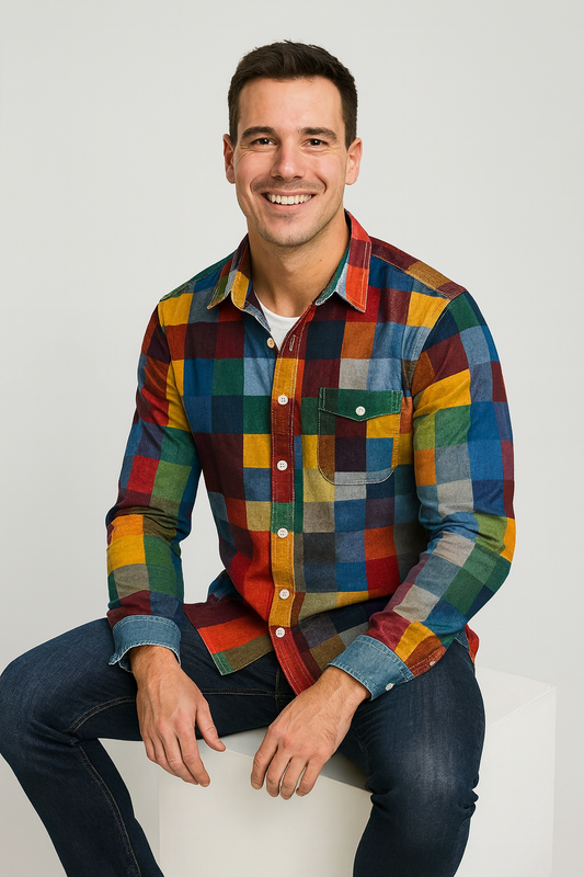 Lada | Vintage Patchwork Koszula z Długim Rękawem