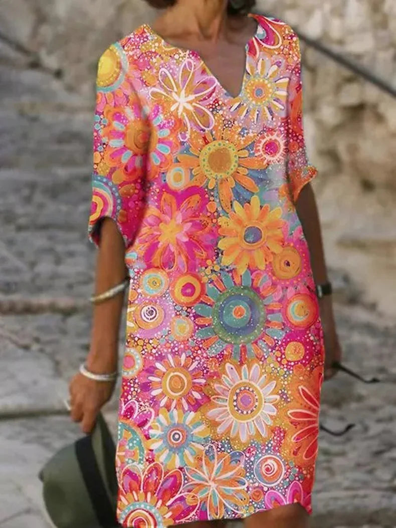 Brianna Sukienka Boho Damska – Letnia Sukienka w Kwiatowy Wzór ze Zwiewnym Krojem i Swobodnym, Eleganckim Stylem