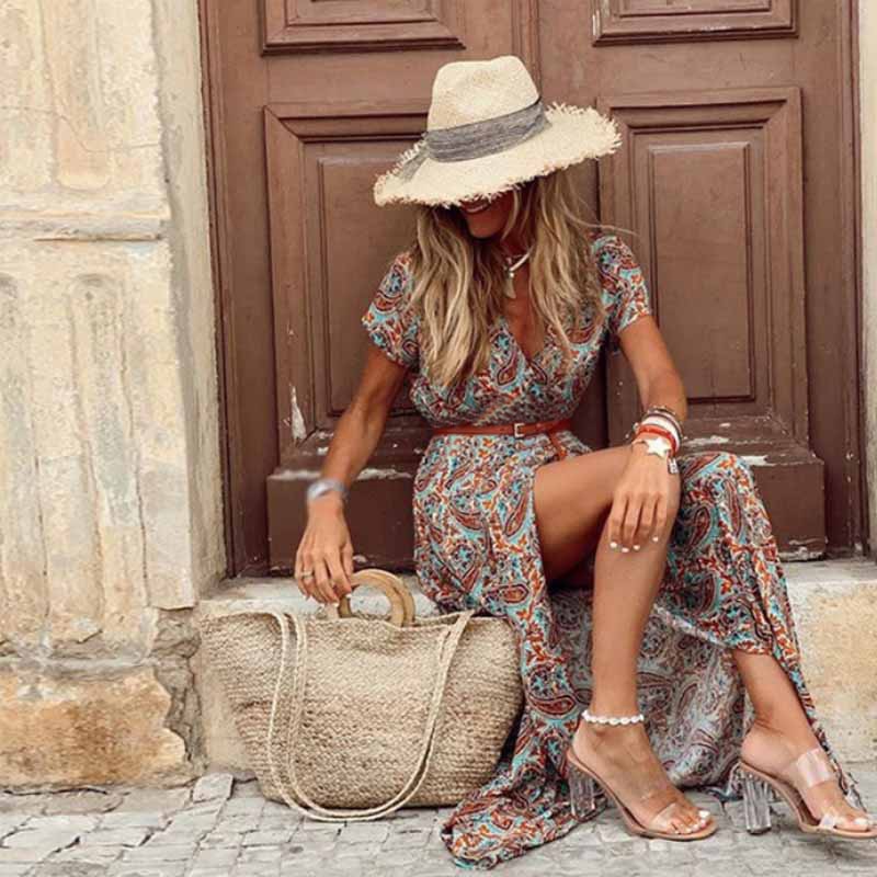 Rosalie Sukienka Boho Damska – Zwiewna Letnia Maxi Sukienka z Luźnym Krojem i Boho Wzorem
