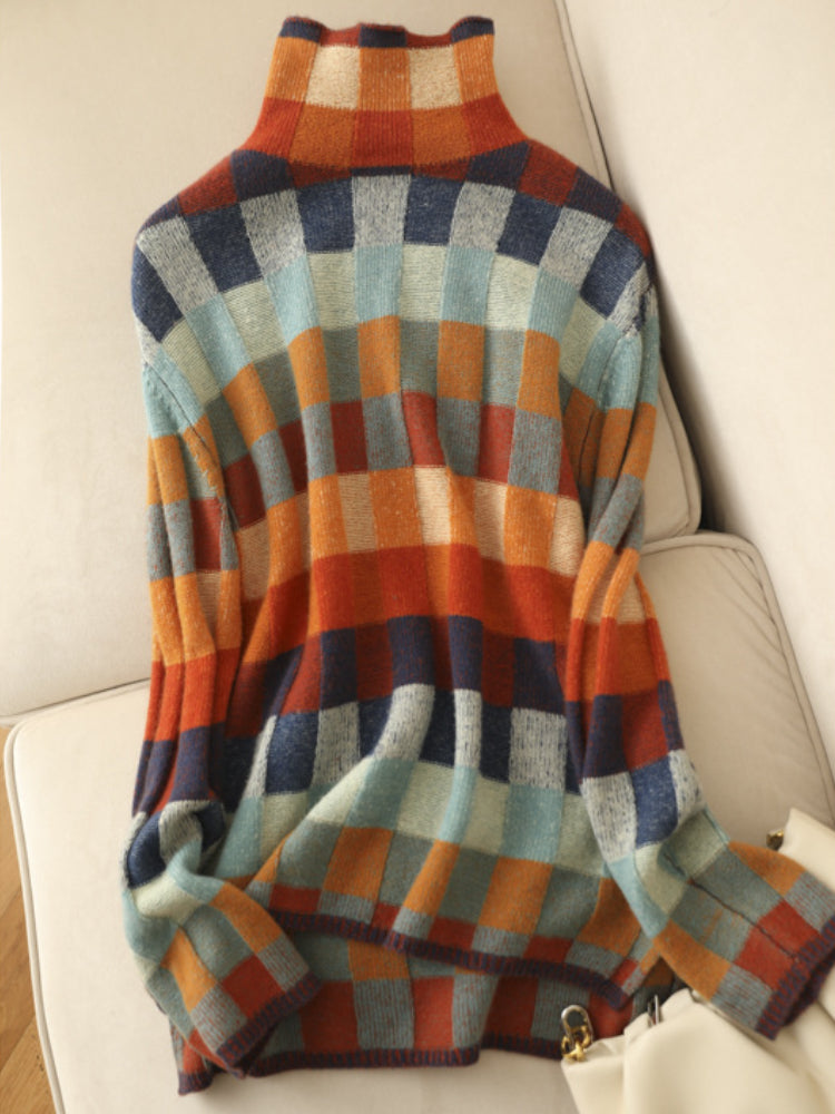 Flori Damski Sweter – Kolorowy Golf z Bawełny o Luźnym Kroju & Miękkim Materiałem