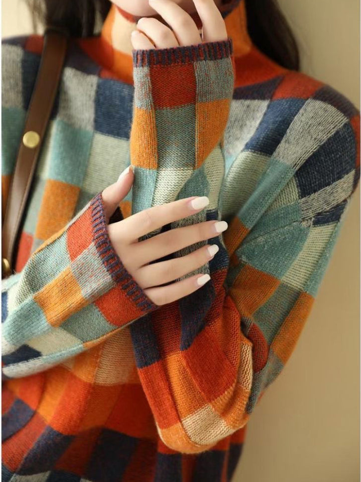 Flori Damski Sweter – Kolorowy Golf z Bawełny o Luźnym Kroju & Miękkim Materiałem