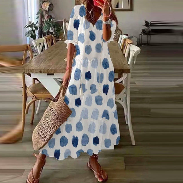 Amelia Sukienka Damska Maxi – Elegancka Sukienka Vintage z Luźnym Krojem i Subtelnymi Detalami