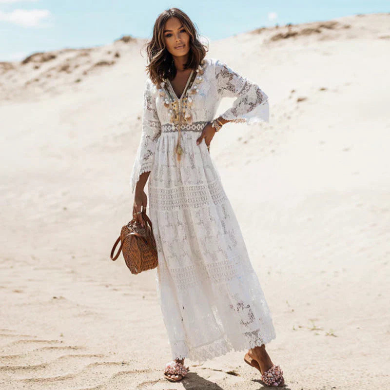 Sukienka Boho Damska Perséphone – Długie Rękawy, Zwiewny Krój i Artystyczne Boho Detale