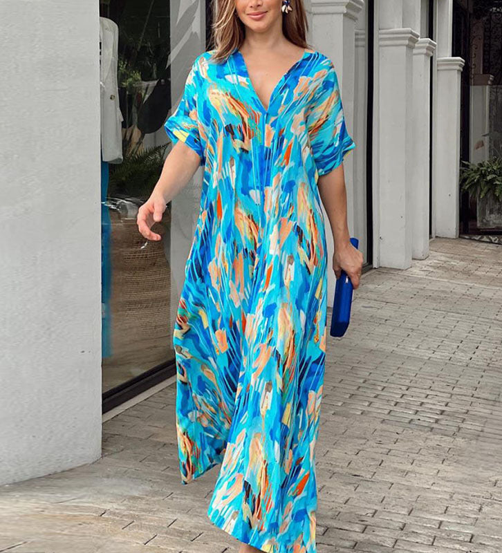Oaklynn Sukienka Kaftan Damska – Lekka Maxi Sukienka Kaftan z Wielokolorowym Printem i Letnim Wyglądem