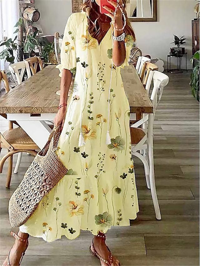 Amelia Sukienka Damska Maxi – Elegancka Sukienka Vintage z Luźnym Krojem i Subtelnymi Detalami