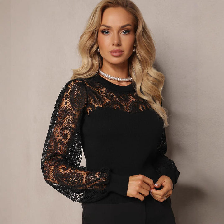 Eliana Sweter Damski – Ażurowy Sweter z Koronkowymi Wstawkami, Długimi Rękawami i Eleganckim Krojem