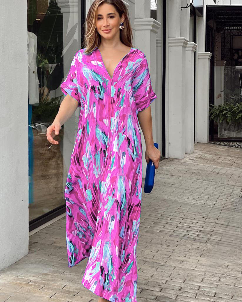 Oaklynn Sukienka Kaftan Damska – Lekka Maxi Sukienka Kaftan z Wielokolorowym Printem i Letnim Wyglądem