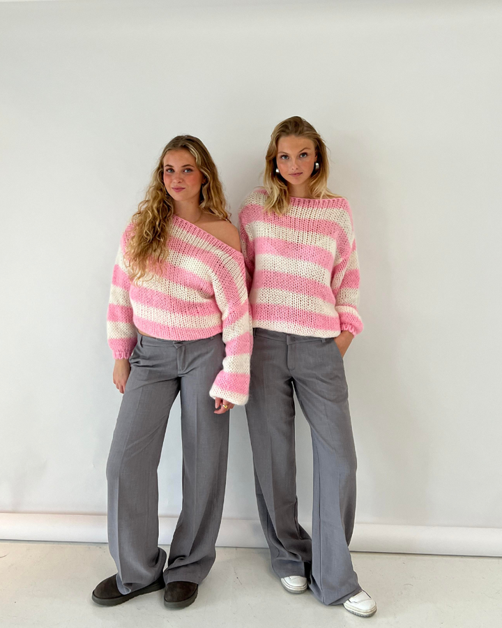 Louisa Damski Sweter Dzianinowy – Oversize Sweter w Paski z Miękkiego Materiału & Modnym Designem