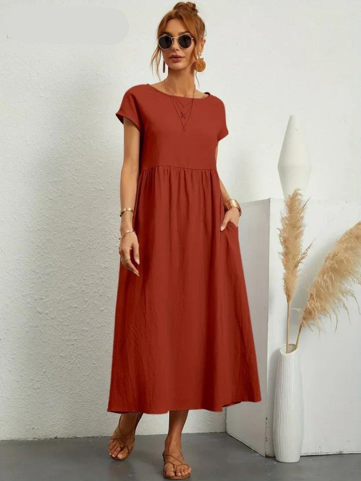Ruby Damska Sukienka Letnia – Zwiewna Sukienka o Ponadczasowej Elegancji z Wygodnym Krojem i Kieszeniami