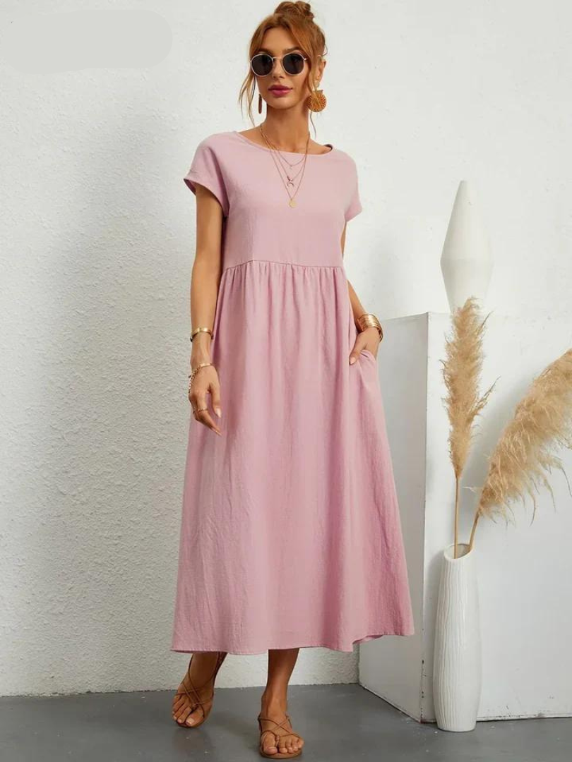 Ruby Damska Sukienka Letnia – Zwiewna Sukienka o Ponadczasowej Elegancji z Wygodnym Krojem i Kieszeniami