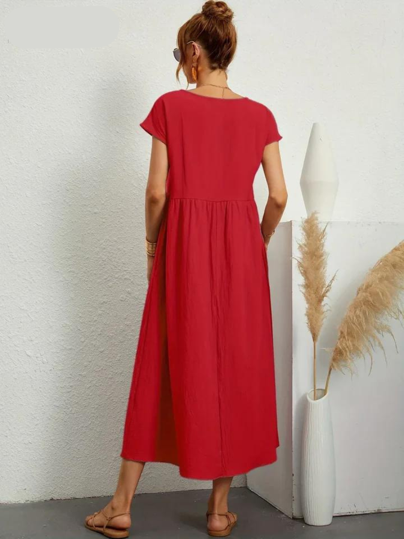 Ruby Damska Sukienka Letnia – Zwiewna Sukienka o Ponadczasowej Elegancji z Wygodnym Krojem i Kieszeniami