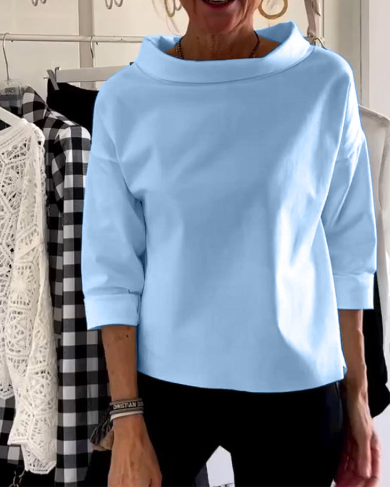 Tahlia | Elegancka Casualna Bluzka z Wysokim Kołnierzem i Długim Rękawem