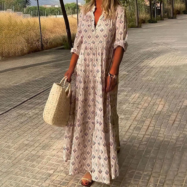 Charlee Sukienka Maxi Boho Damska – Lekki Materiał, Elegancki Dekolt w Serek na Uroczyste Okazje