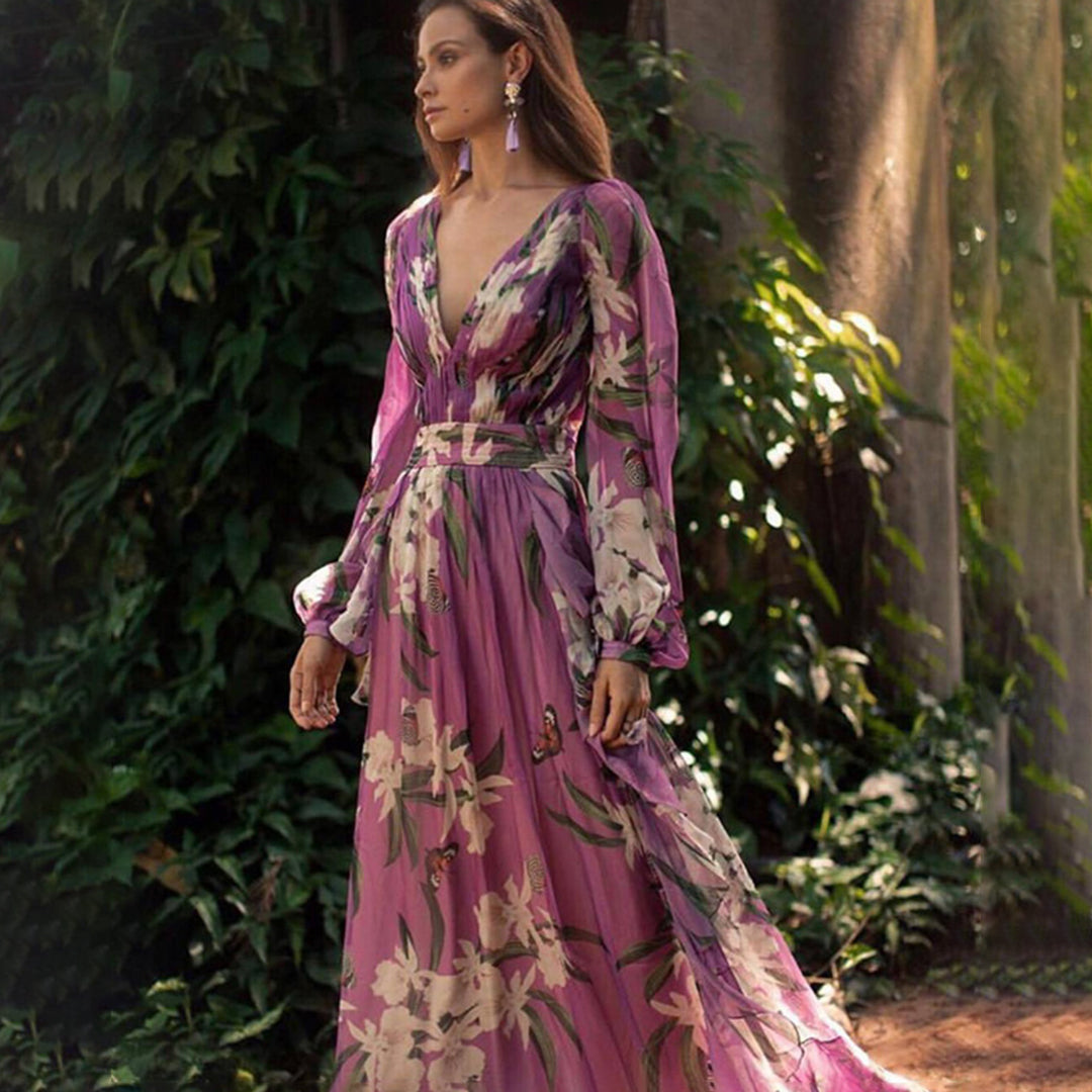 Natalia Sukienka Maxi Damska – Letnia Elegancja, Lekki Poliester i Zwiewny Krój w Kolorze Fioletowym