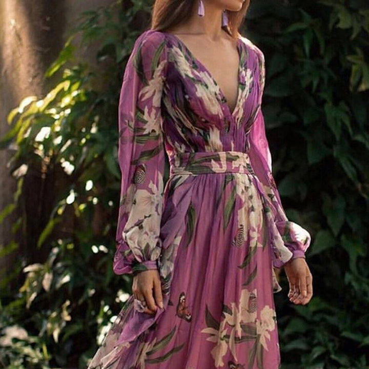 Natalia Sukienka Maxi Damska – Letnia Elegancja, Lekki Poliester i Zwiewny Krój w Kolorze Fioletowym