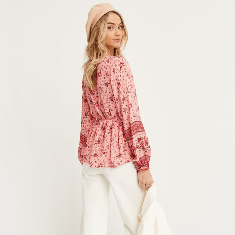 Rafaela Damska Tunika Looksy – Boho Wzór Kwiatowy, Zapinany na Guziki Dekolt w Serek i Zwiewny Krój