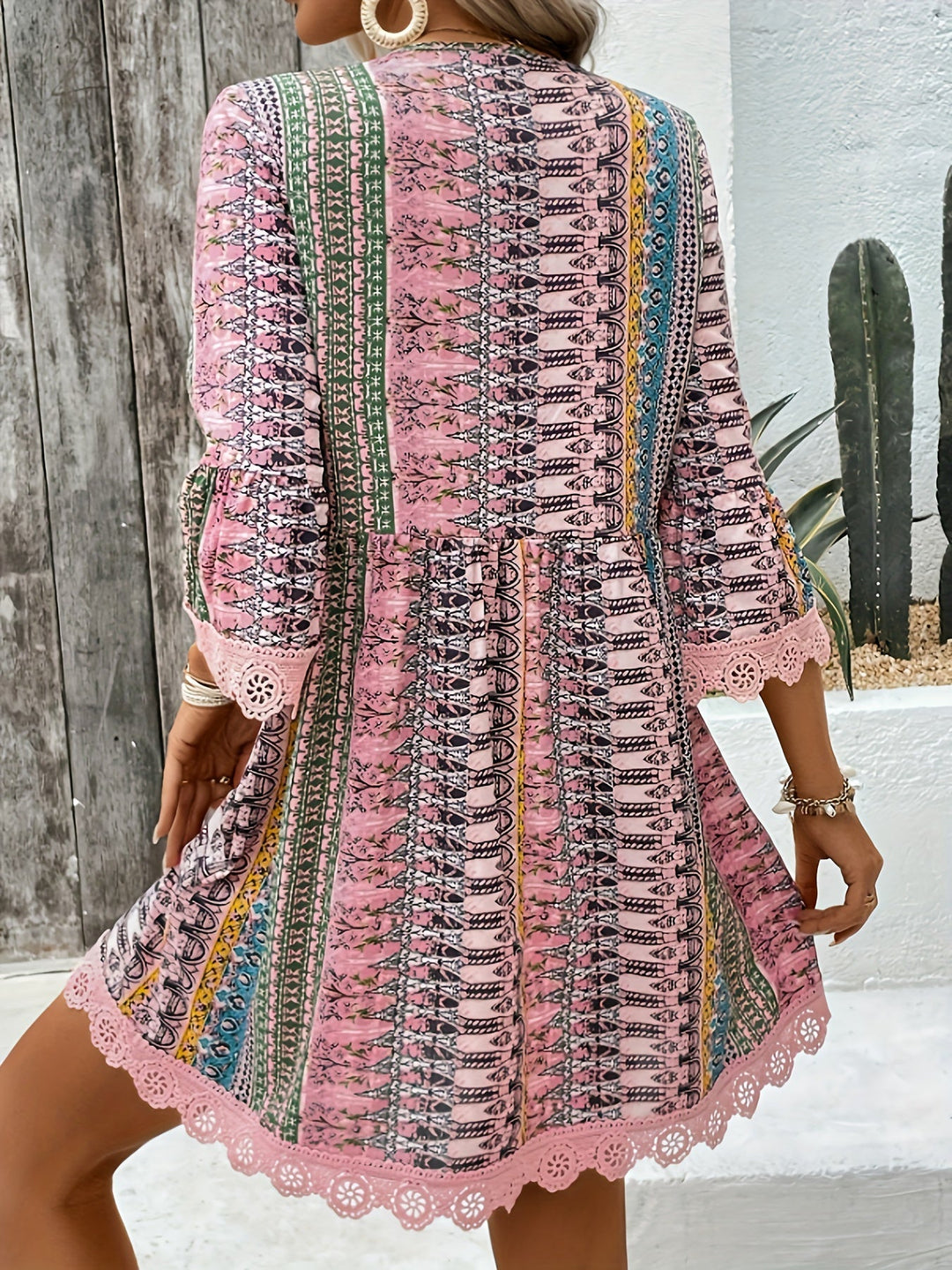 Rayzella Sukienka Damska Boho – Kolorowa, Szykowna Sukienka z Rękawami 3/4 i Zwiewnym Krojem na Lato