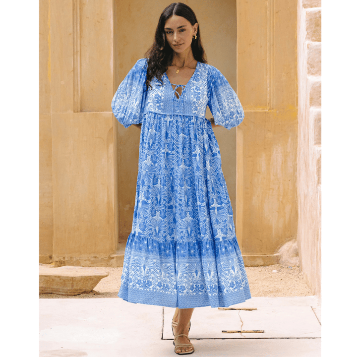 Rosina Długa Sukienka Looksy – Abstrakcyjny boho wzór i zwiewny, warstwowy fason
