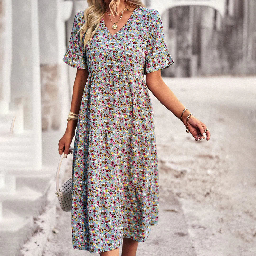 Celia Sukienka Damska Midi – Kwiatowa Sukienka Boho z Lekką Formą i Eleganckim Stylem