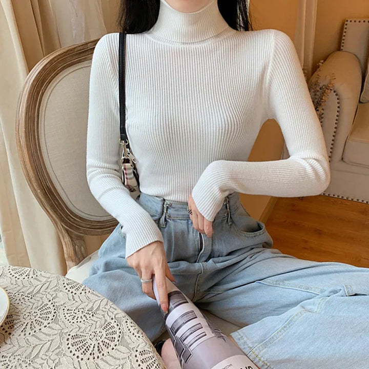 Charlotte Damski Golf – Ciepły Sweter Dzianinowy z Długimi Rękawami i Prążkowaną Strukturą