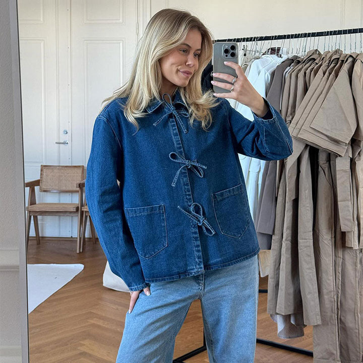 Rayna Kurtka Damska – Jeansowa do Wiązania 100% Bawełna, w Stylu Swobodnym i Oryginalnym