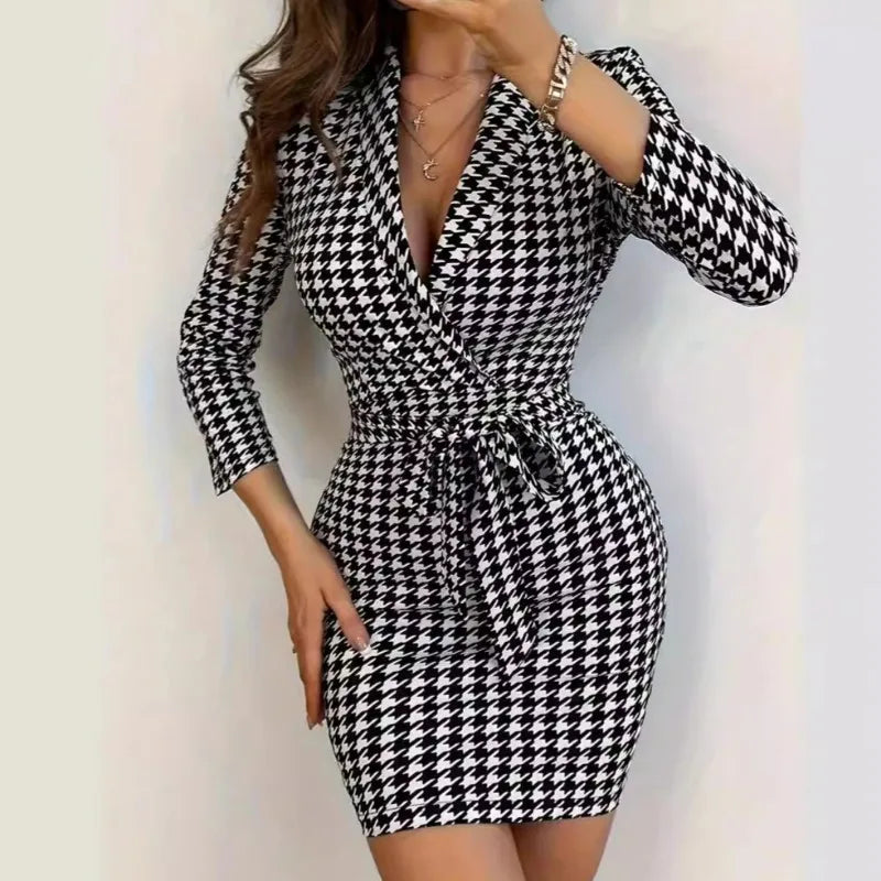 Olivia Damska Sukienka Bodycon – Modna Sukienka Bez Rękawów z Zawiązywaniem i Wzorem w Kratkę oraz Pochlebnym Dopasowaniem